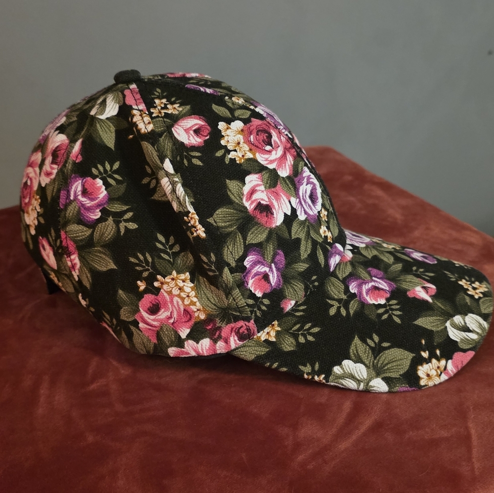 Floral Black Baseball Cap - Picture 3 of 4